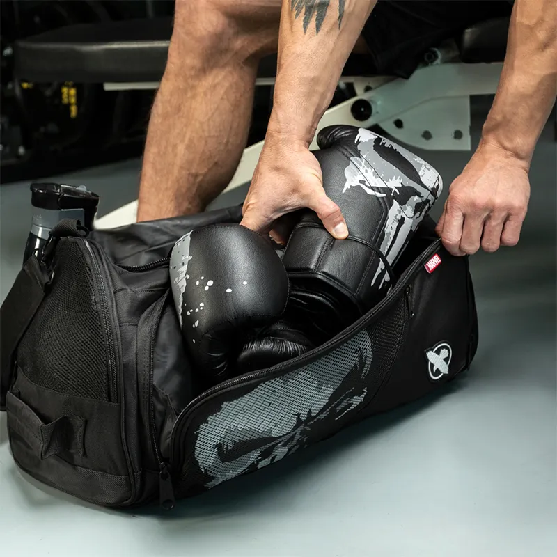 HAYABUSA Marvel Collaboration Hero Collection Breathable Mesh Fabric Crossbody Bag Handbag Gym Bag Men's Punisher Black-2