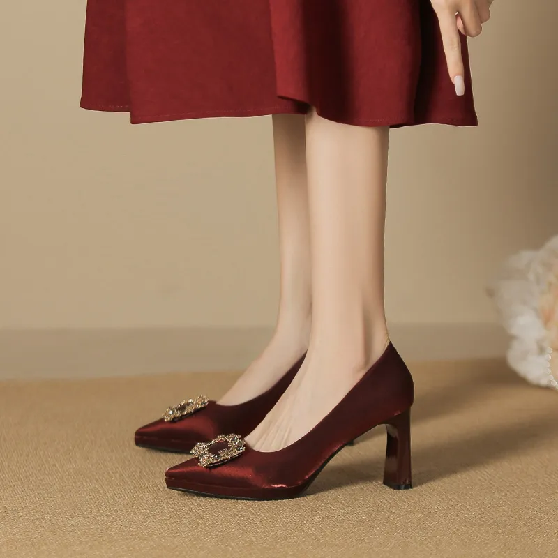 Zubumei Chunky Heel High Heels 8CM Women's-14