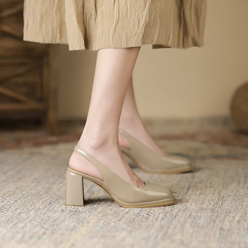 Zubumei Chunky Heel High Heels 7cm Women's Ecru-13