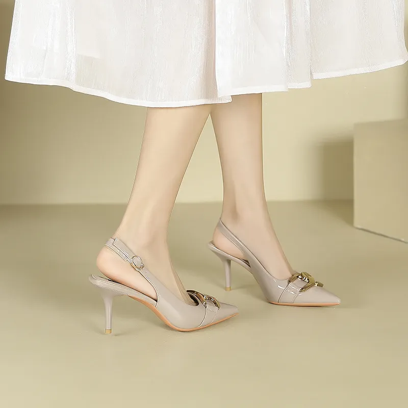 Zubumei Slim Heel High Heels 7cm Women's Khaki-5