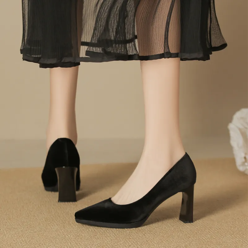 Zubumei Chunky Heel High Heels 8CM Women's-3