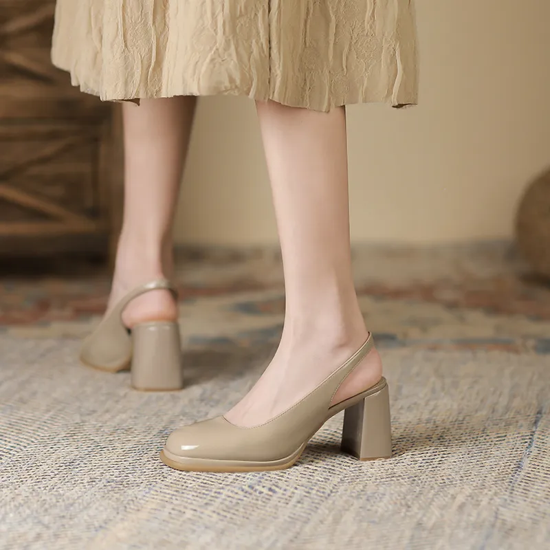 Zubumei Chunky Heel High Heels 7cm Women's Ecru-11