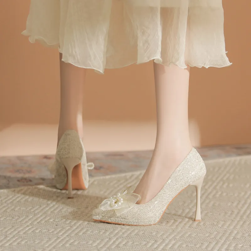 Zubumei Slim Heel High Heels 9CM Women's Champagne-4