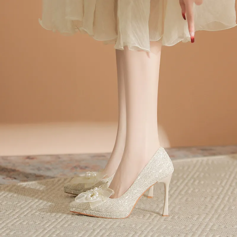 Zubumei Slim Heel High Heels 9CM Women's Champagne-3