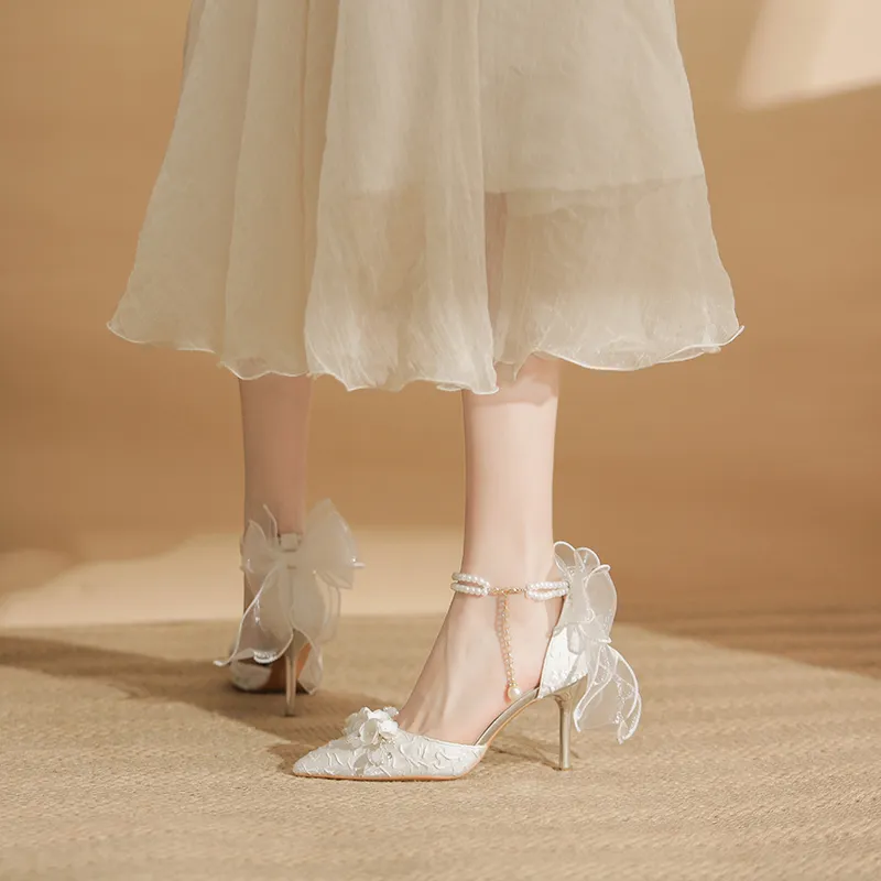 Zubumei Slim Heel High Heels Women's White-1