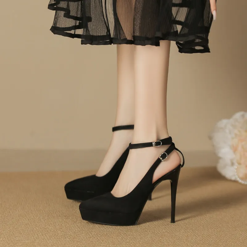 Zubumei Slim Heel High Heels 12CM Women's Black-4