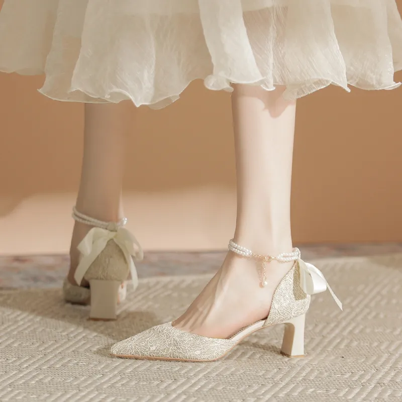 Zubumei Chunky Heel High Heels Women's Champagne-4