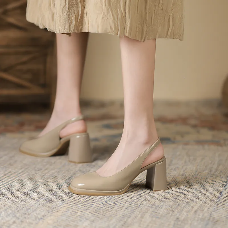 Zubumei Chunky Heel High Heels 7cm Women's Ecru-12