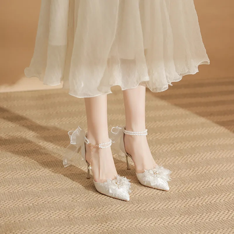 Zubumei Slim Heel High Heels Women's White-2