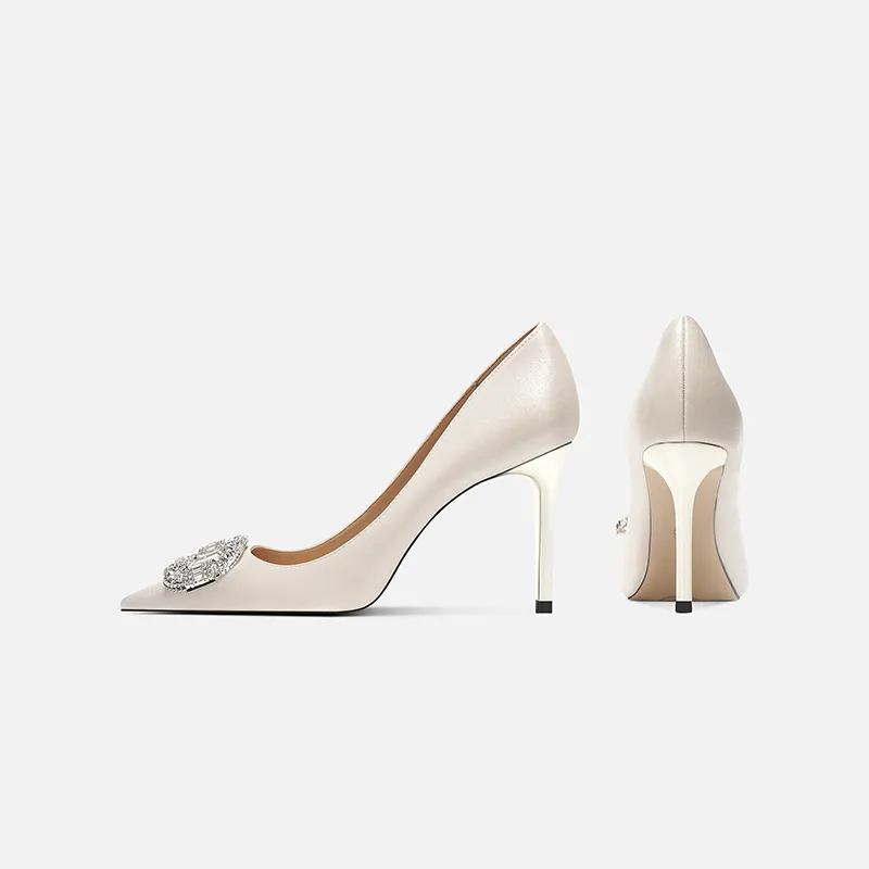 Zubumei Slim Heel High Heels Women's Ecru-1