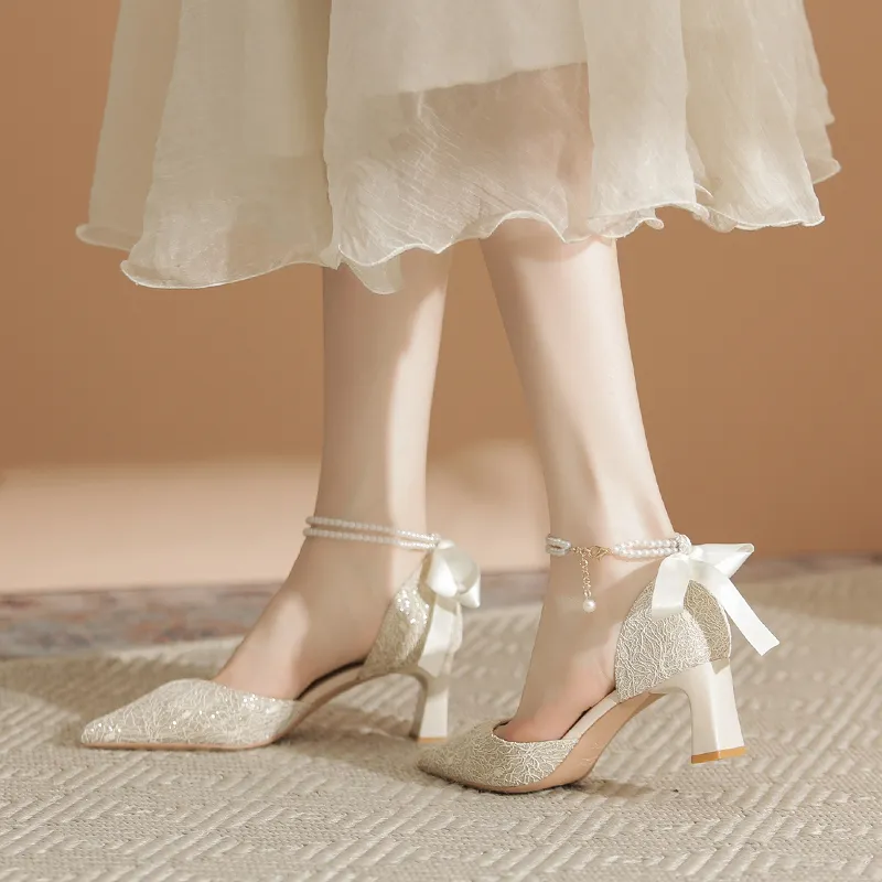 Zubumei Chunky Heel High Heels Women's Champagne-5