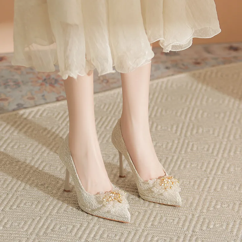 Zubumei Slim Heel High Heels Women's Champagne-2