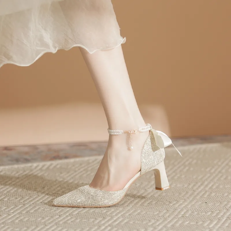 Zubumei Chunky Heel High Heels Women's Champagne-7