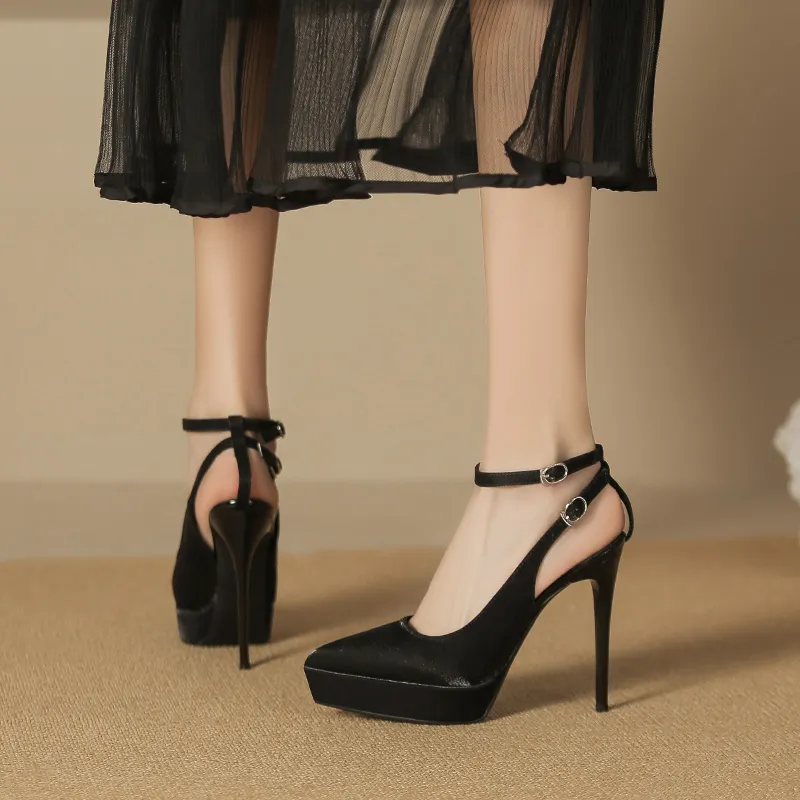 Zubumei Slim Heel High Heels 12CM Women's Black-4