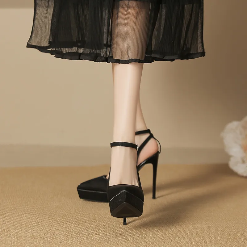 Zubumei Slim Heel High Heels 12CM Women's Black-6