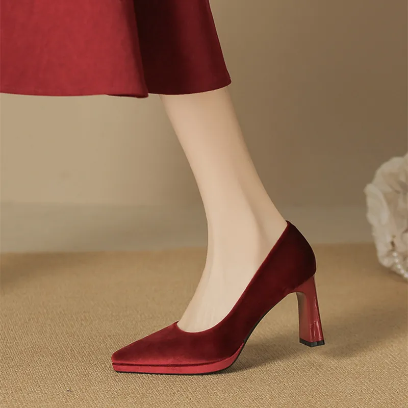 Zubumei Chunky Heel High Heels 8CM Women's-11
