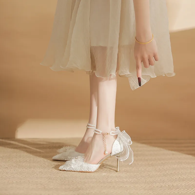 Zubumei Slim Heel High Heels Women's White-4