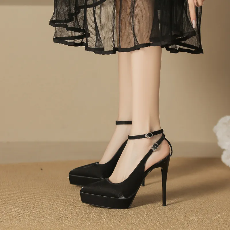 Zubumei Slim Heel High Heels 12CM Women's Black-3