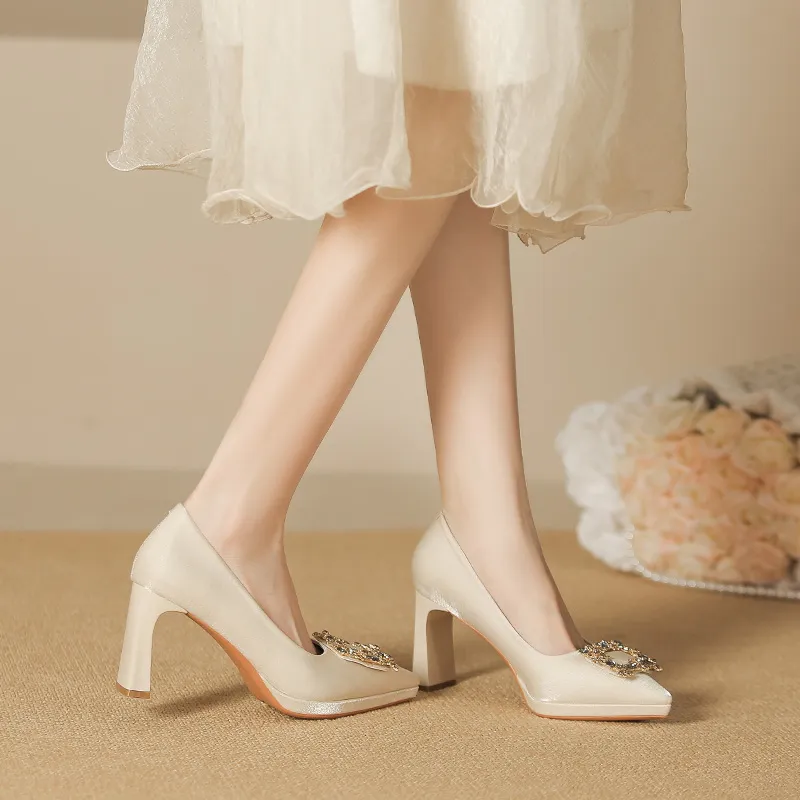 Zubumei Chunky Heel High Heels 8CM Women's-2