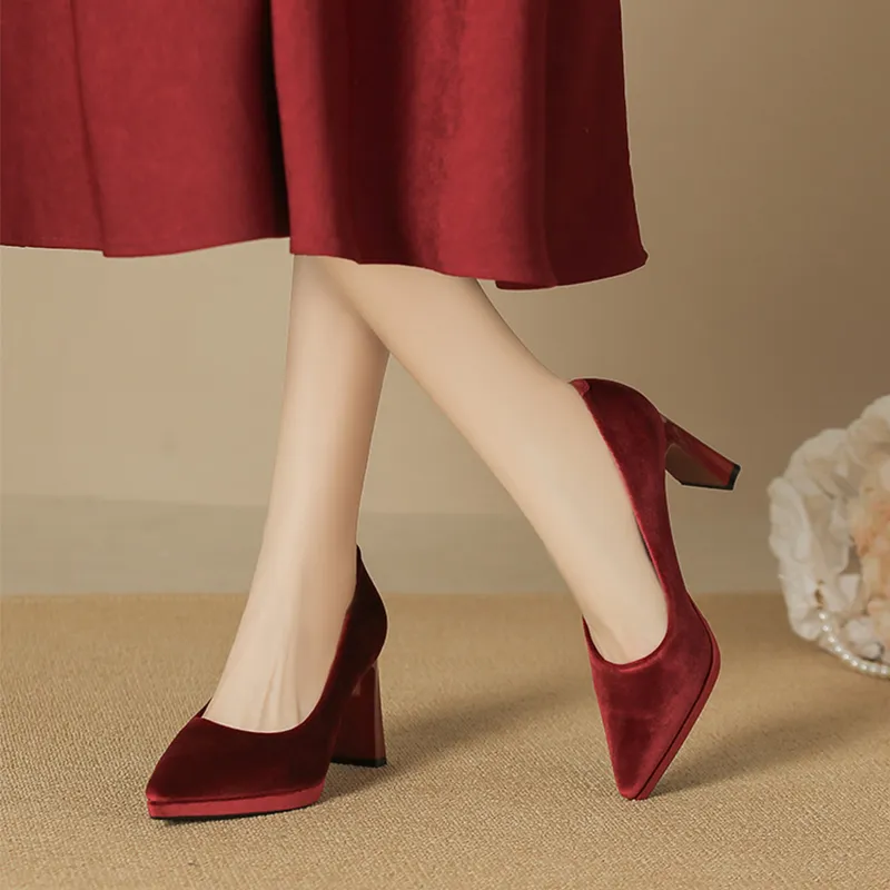 Zubumei Chunky Heel High Heels 8CM Women's-13