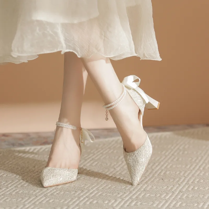 Zubumei Chunky Heel High Heels Women's Champagne-2