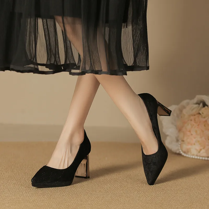 Zubumei Chunky Heel High Heels 8CM Women's-3