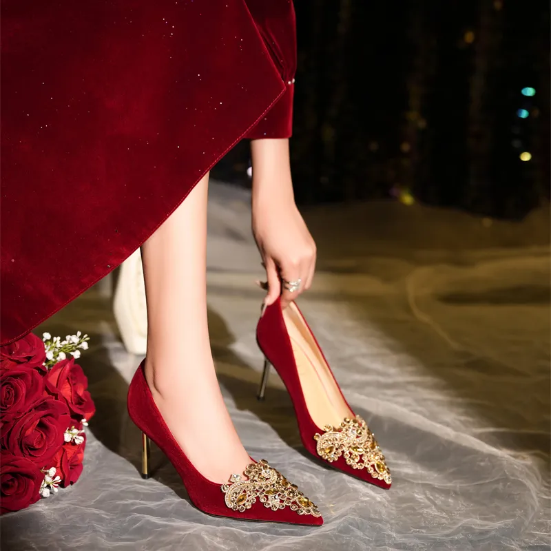 Zubumei Slim Heel High Heels 8cm Women's Red-2