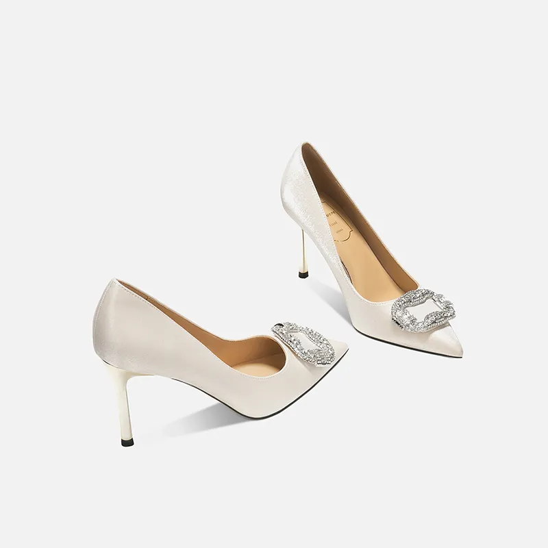 Zubumei Slim Heel High Heels Women's Ecru-2