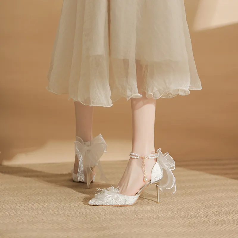 Zubumei Slim Heel High Heels Women's White-6