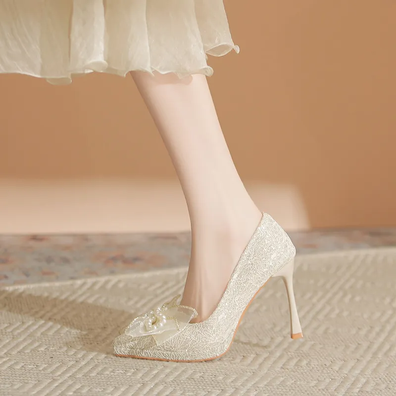 Zubumei Slim Heel High Heels 9CM Women's Champagne-5