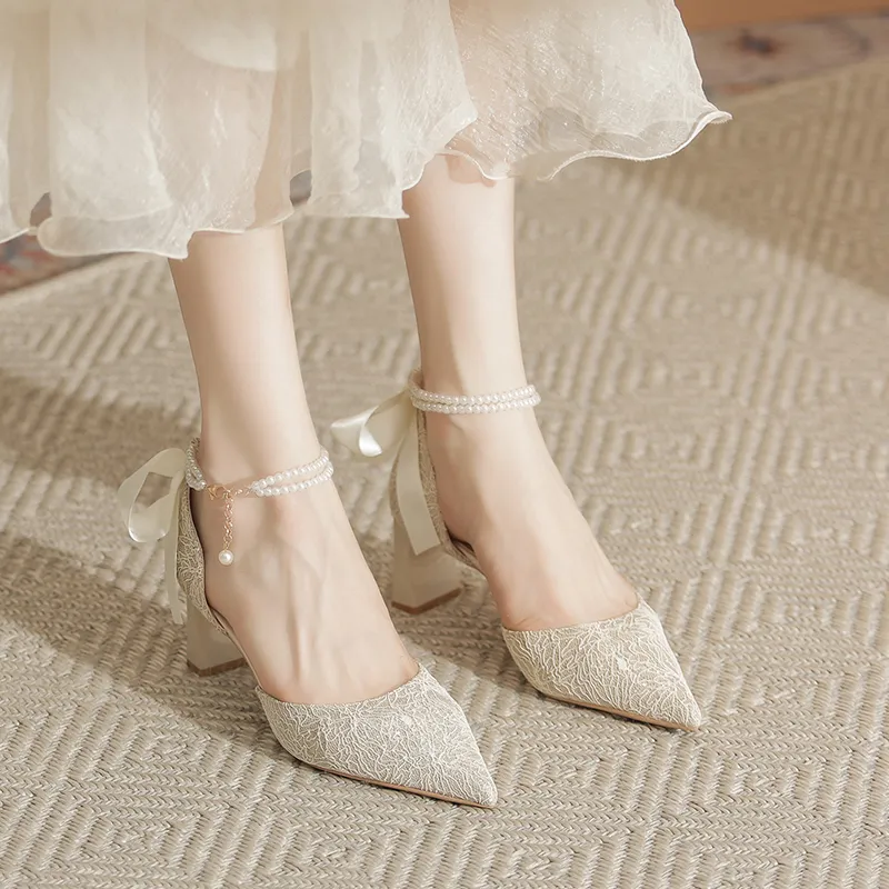 Zubumei Chunky Heel High Heels Women's Champagne-1