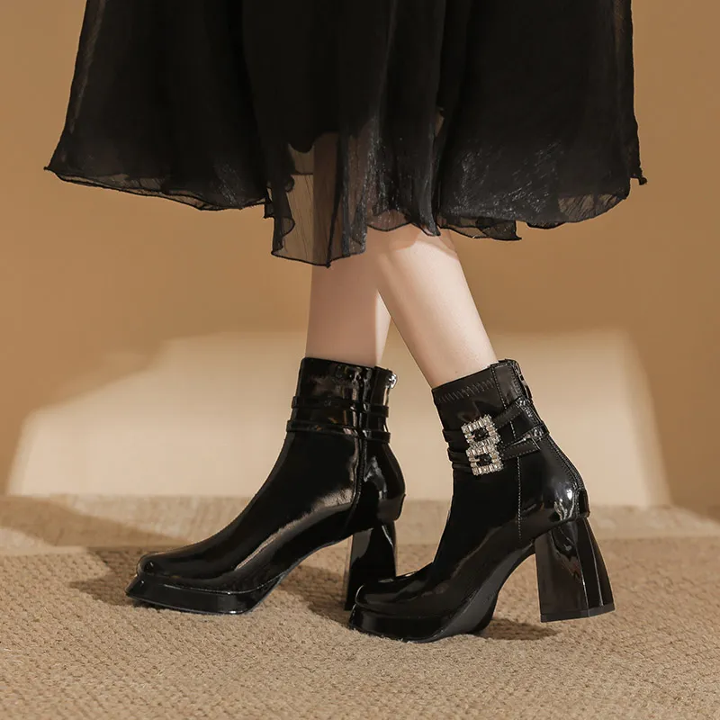 Zubumei Ankle Boots 7CM Women's Black-2