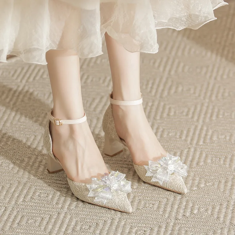 Zubumei Chunky Heel High Heels Women's Champagne-1