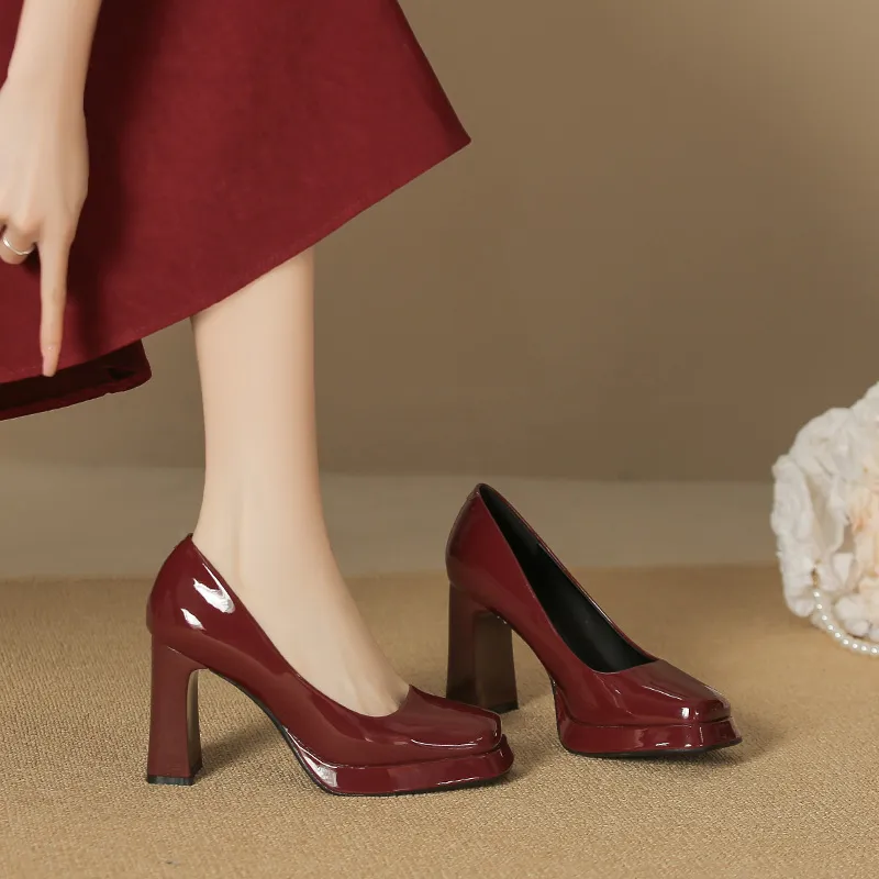 Zubumei Chunky Heel High Heels 8CM Women's-16