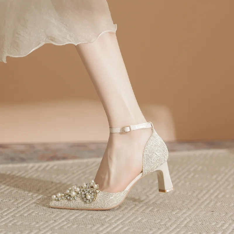 Zubumei Chunky Heel High Heels Women's Champagne-6