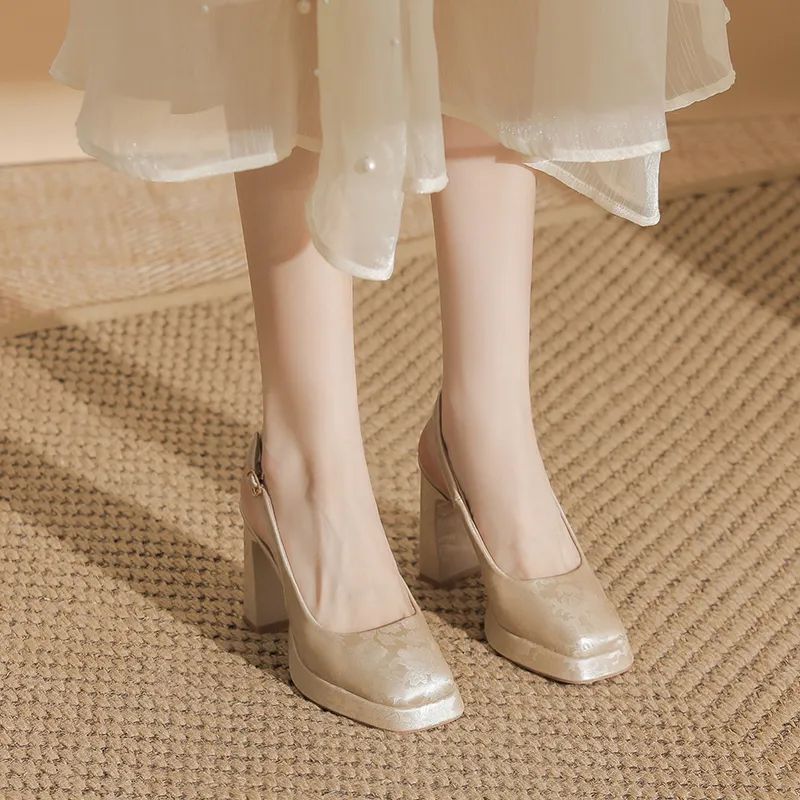Zubumei Chunky Heel High Heels 9cm Women's-13