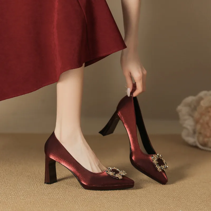 Zubumei Chunky Heel High Heels 8CM Women's-9