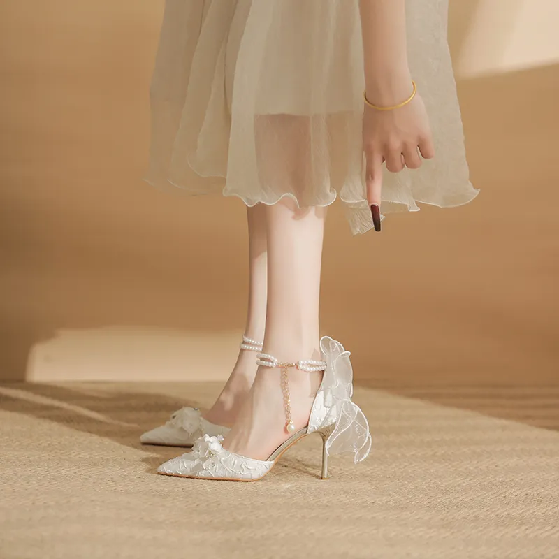 Zubumei Slim Heel High Heels Women's White-2