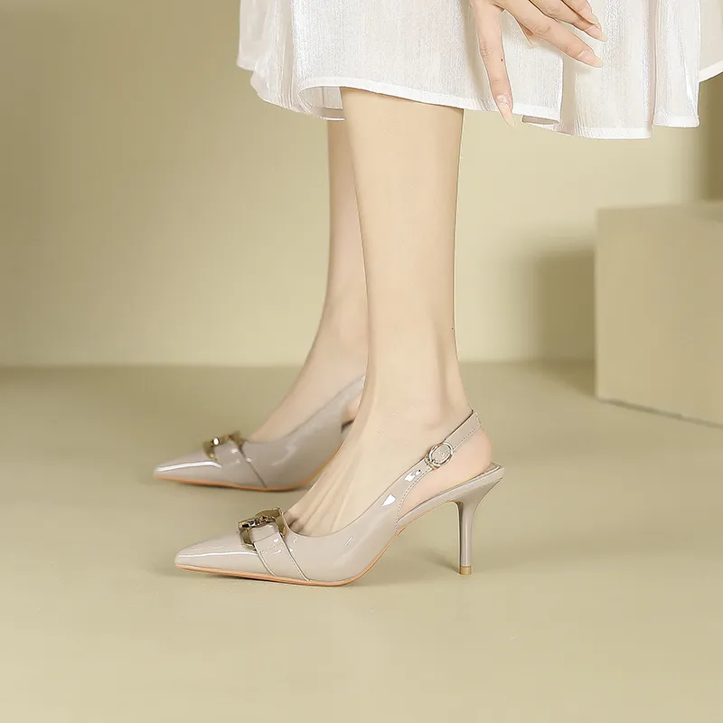 Zubumei Slim Heel High Heels 7cm Women's Khaki-4