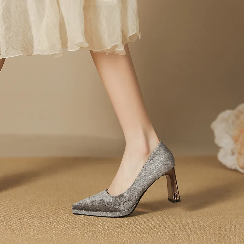 Zubumei Chunky Heel High Heels 8CM Women's-14