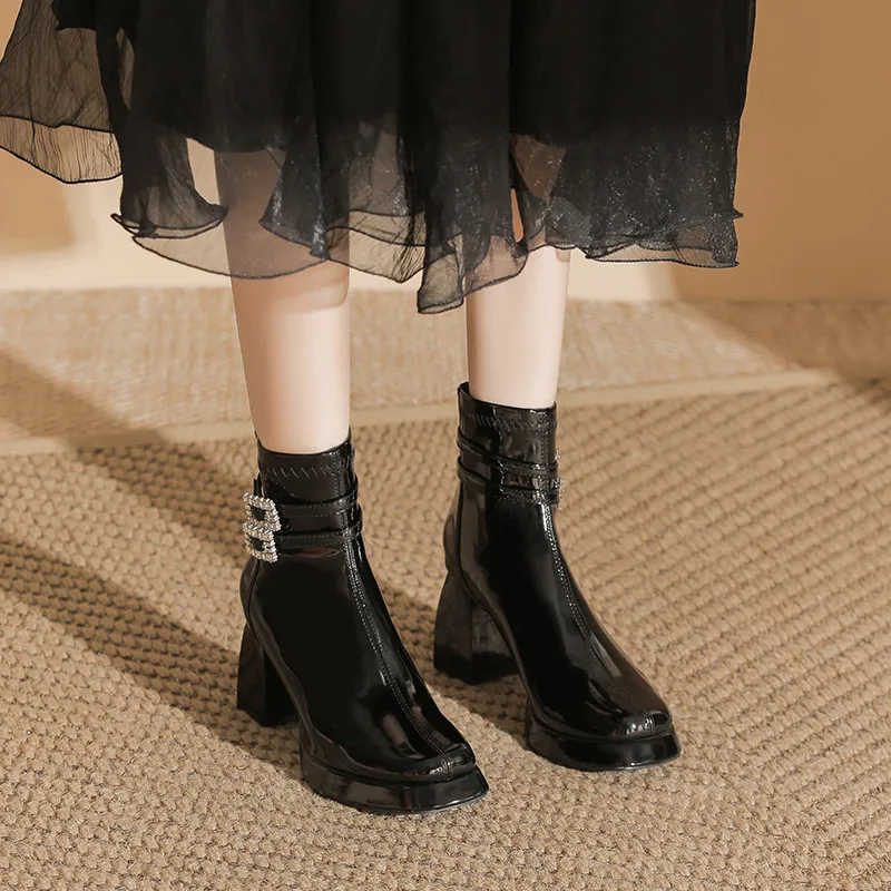 Zubumei Ankle Boots 7CM Women's Black-5