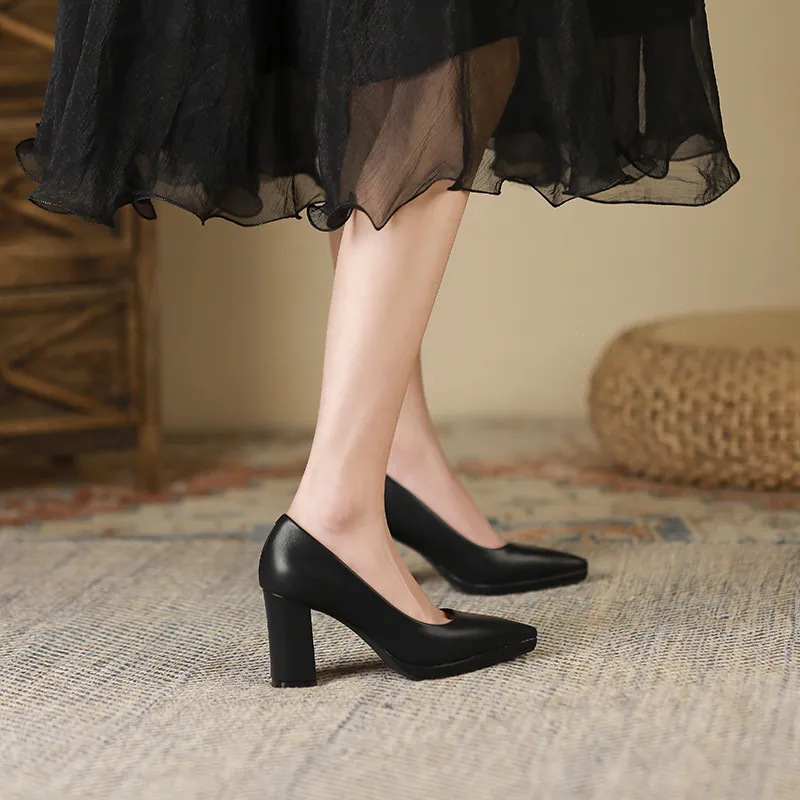 Zubumei Chunky Heel High Heels 8cm Women's-4