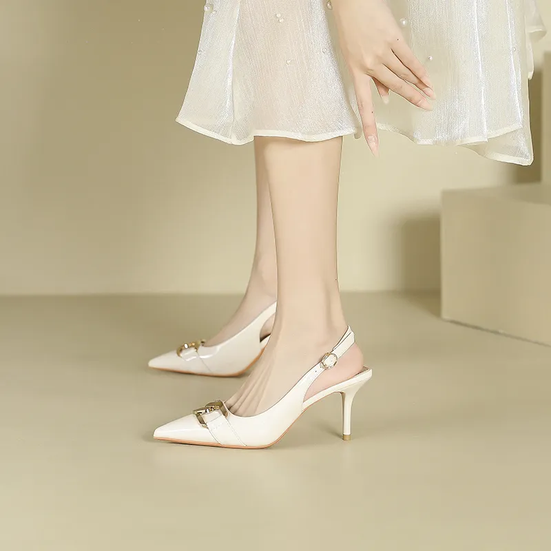 Zubumei Slim Heel High Heels 7cm Women's Khaki-10