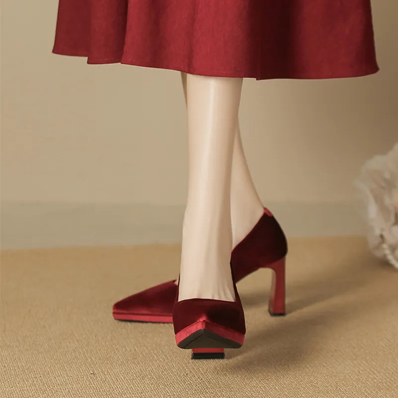 Zubumei Chunky Heel High Heels 8CM Women's-10