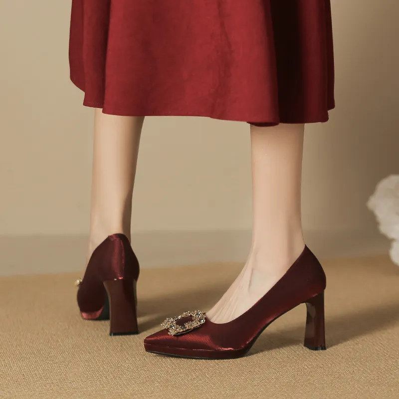 Zubumei Chunky Heel High Heels 8CM Women's-11