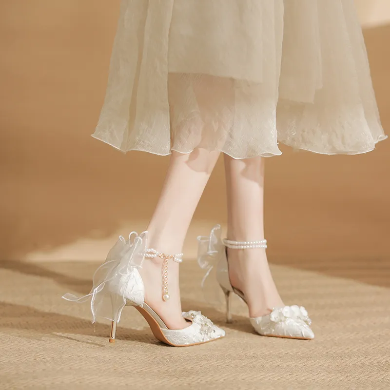 Zubumei Slim Heel High Heels Women's White-7