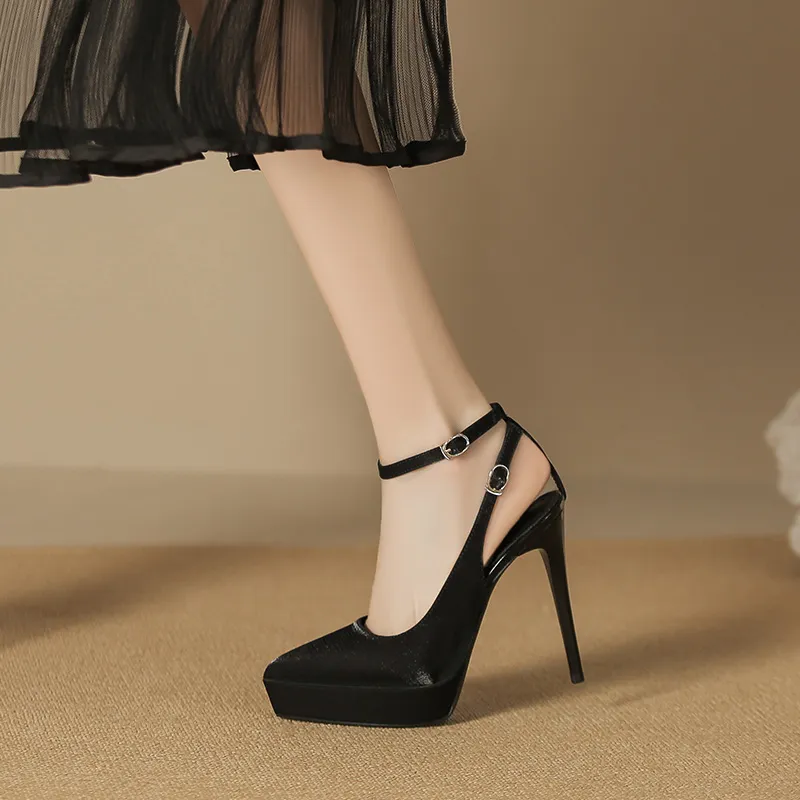 Zubumei Slim Heel High Heels 12CM Women's Black-5