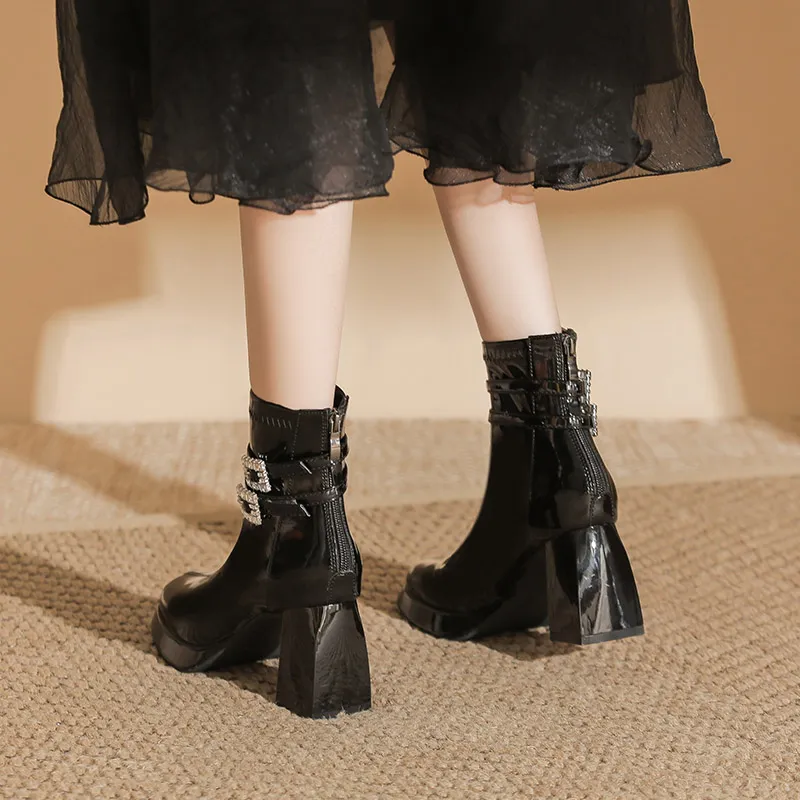 Zubumei Ankle Boots 7CM Women's Black-3