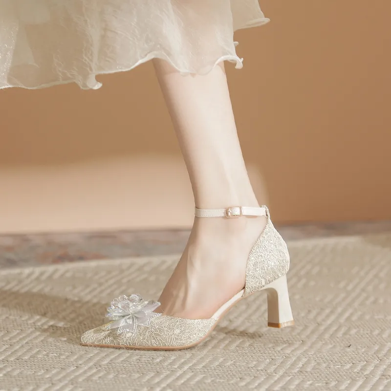 Zubumei Chunky Heel High Heels Women's Champagne-6