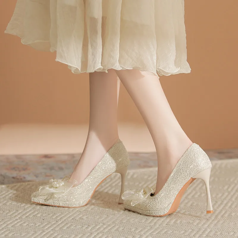 Zubumei Slim Heel High Heels 9CM Women's Champagne-6